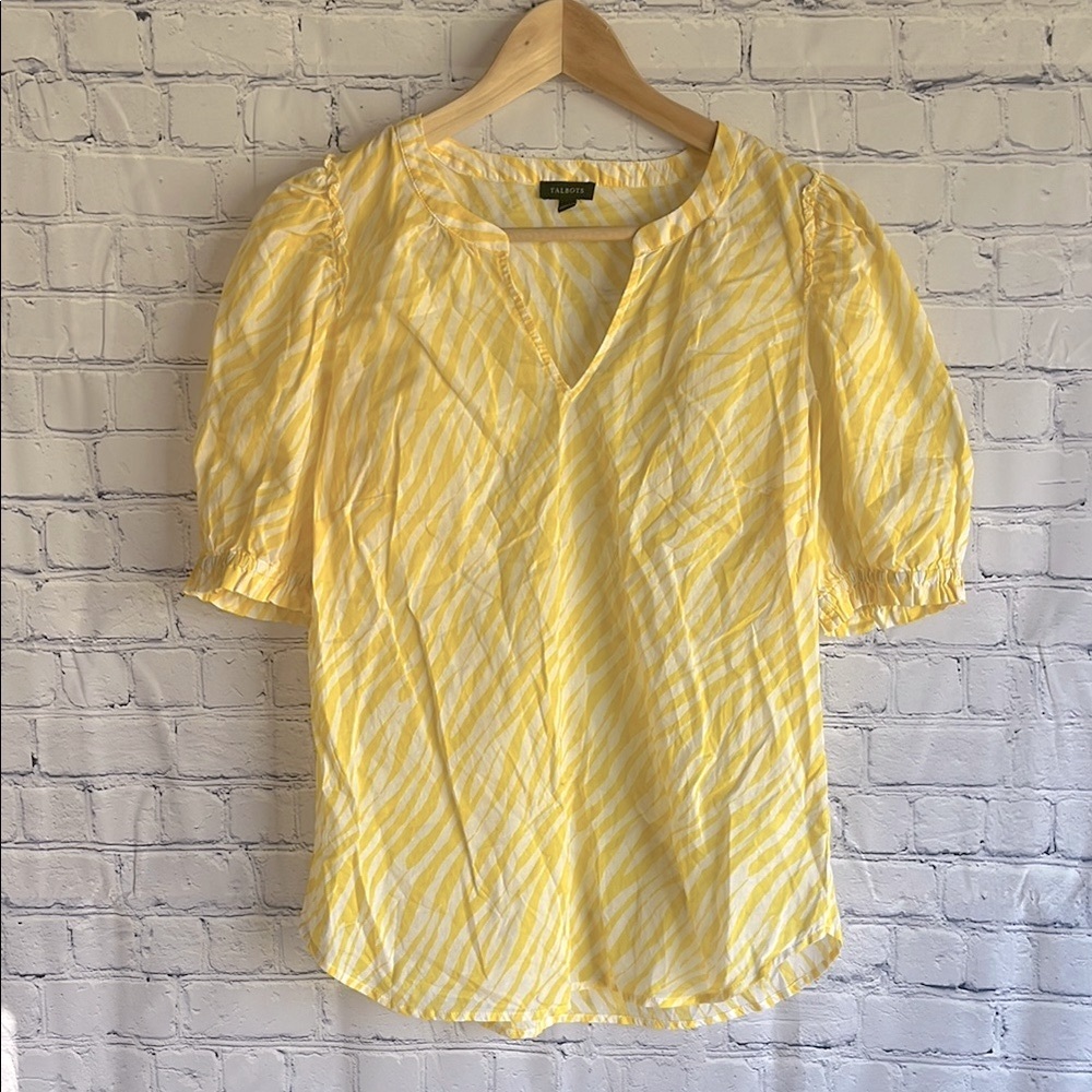Talbots‎ Yellow and White Zebra print Women's Top Size XS